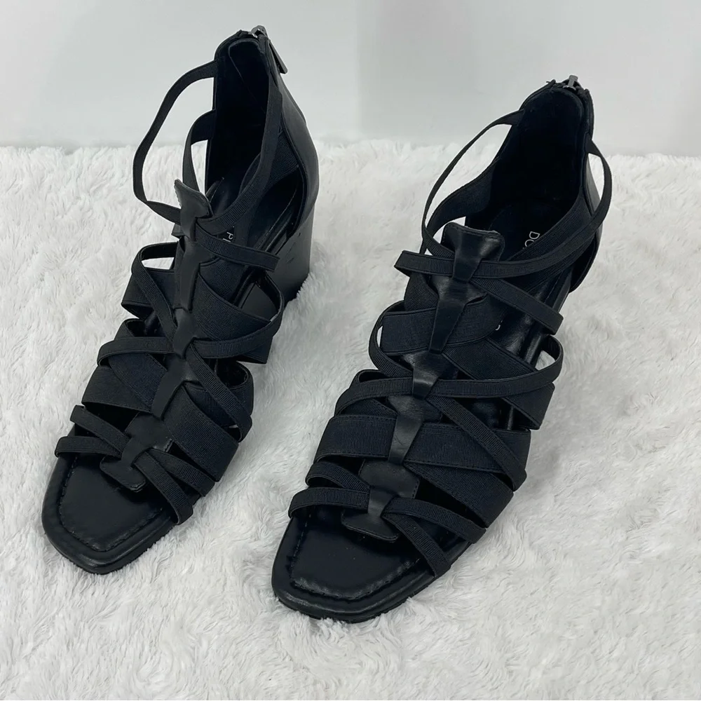DONALD PLINER Elegant Black Strappy Women's Shoes WEDGE SIZE 6.5 M
